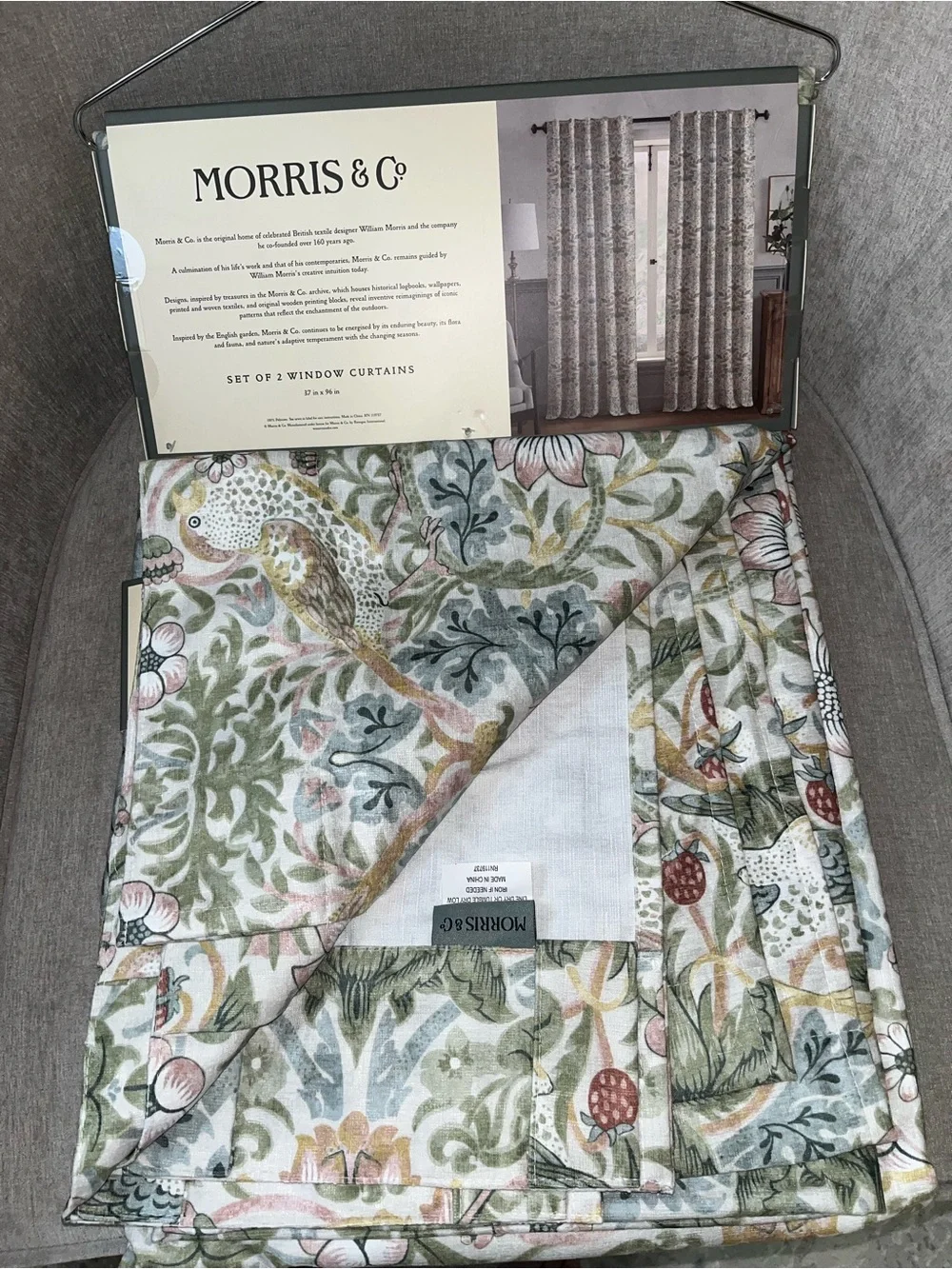 Morris & Co Strawberry Thief Window Drapes Panels Set Of 2 Size 37” x 96” Nwt